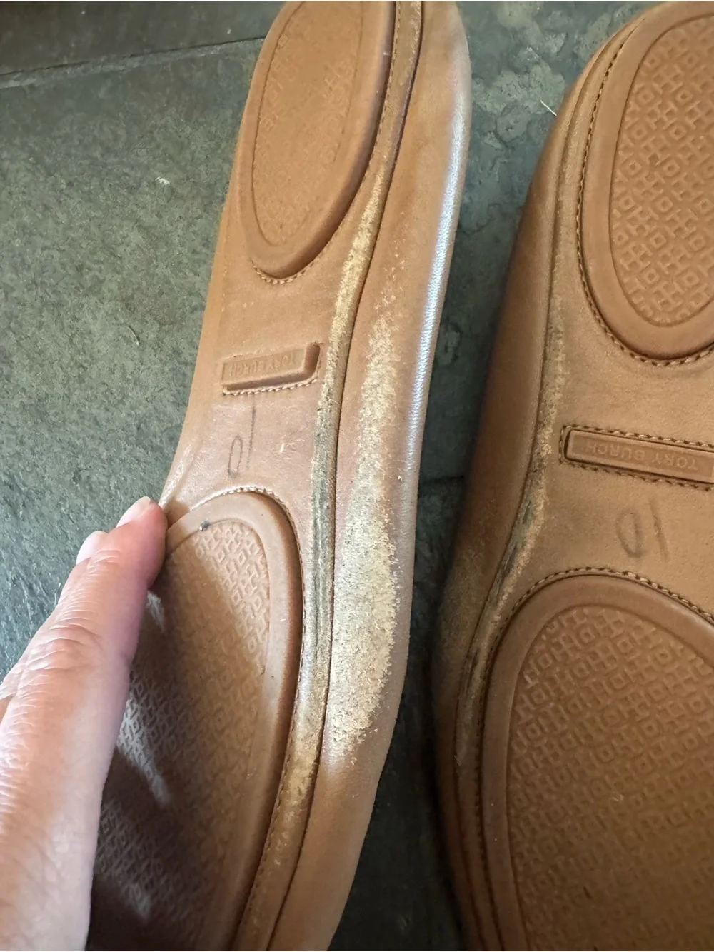 Tory Burch Tan Leather Logo Ballet Flats